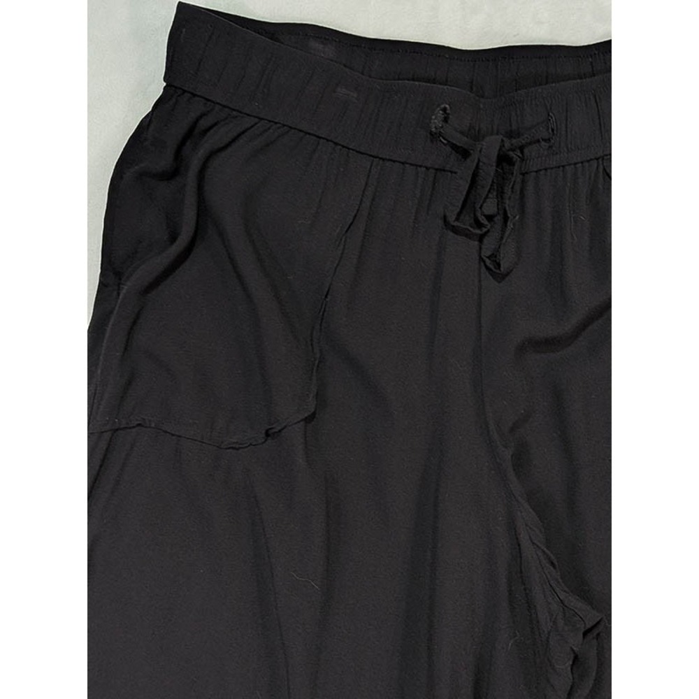A.N.A Wide Leg Crop Pants Womens L Black Lagenlook Loungewear Travel Gaucho - Picture 3 of 11
